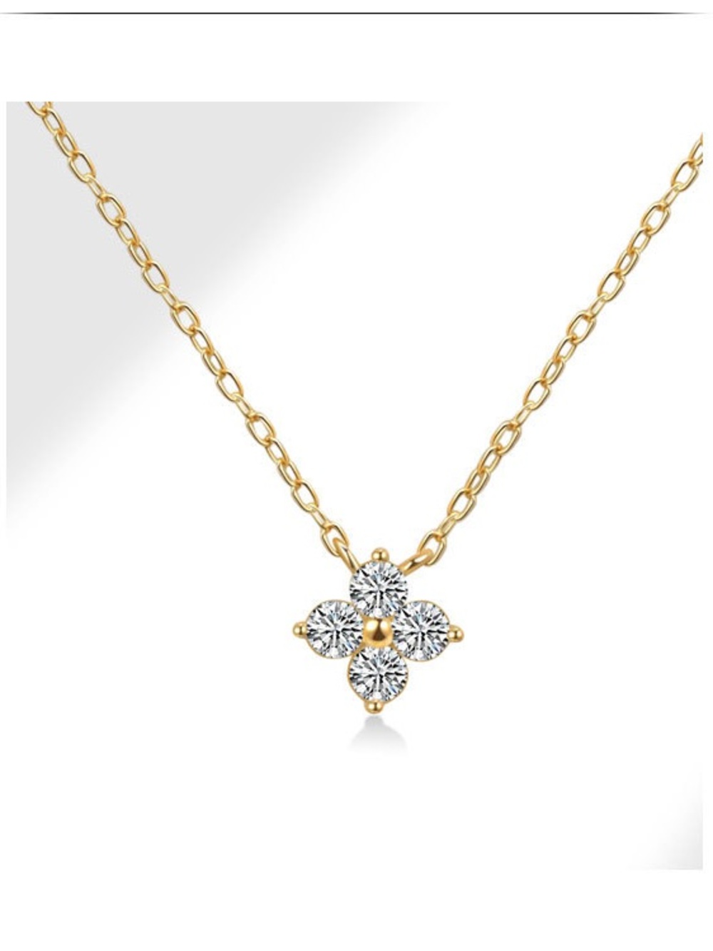 Gold Crystal Four-Leaf Pendant Necklace - Elegant Women's Jewelry